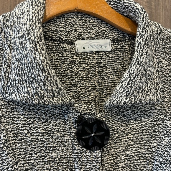 Willow Sweater Coat Large Button Up Knit Jacket Lagenlook Black White - Picture 5 of 10